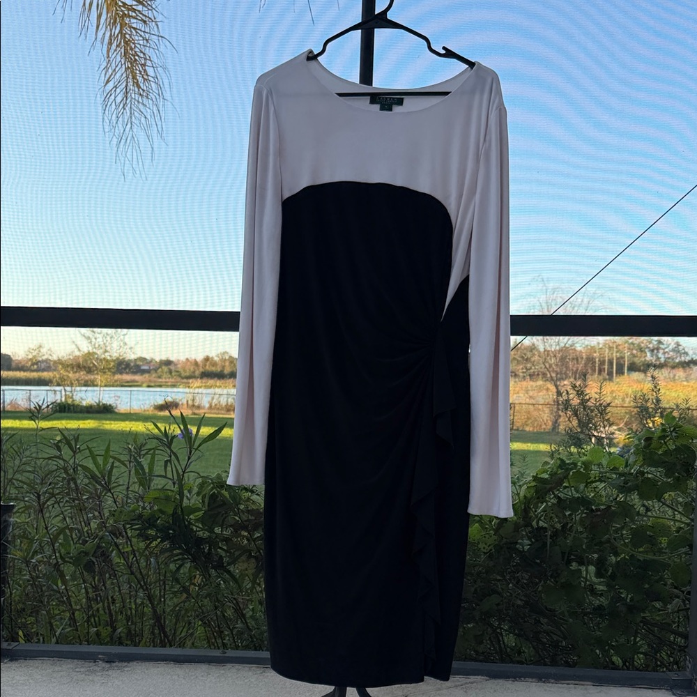 Lauren Ralph Lauren Elegant Black and White Long Sleeve Dress